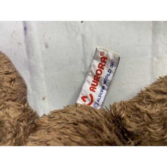 Aurora Dog Puppy Laying Brown Furry Stuffed Animal Plush Toy Red Collar - Picture 5 of 7